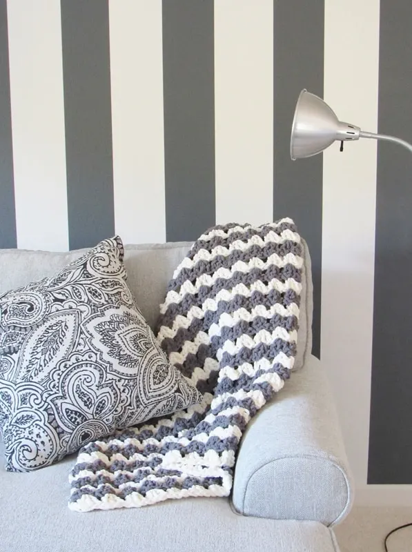 Crochet Blue and Gray Horizontal Striped blanket