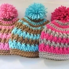 Pom Pom Beanie, 0-3 months to Adult- $5.50