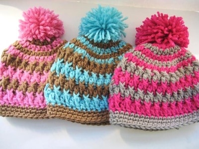 Pom Pom Beanie, 0-3 months to Adult- $5.50