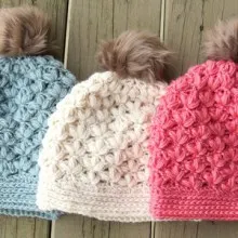Floral Puff Stitch Beanie -4 Sizes- $5.50