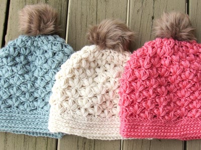 Floral Puff Stitch Beanie -4 Sizes- $5.50