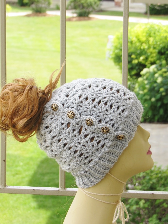 crochet messy bun beanie