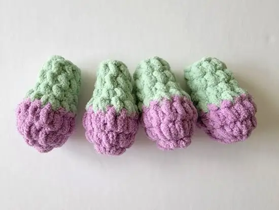 4 Legs for crochet dinosaur in green and purple