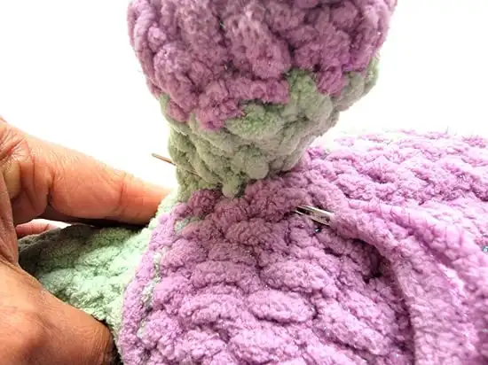 Sewing leg to belly to make it upright