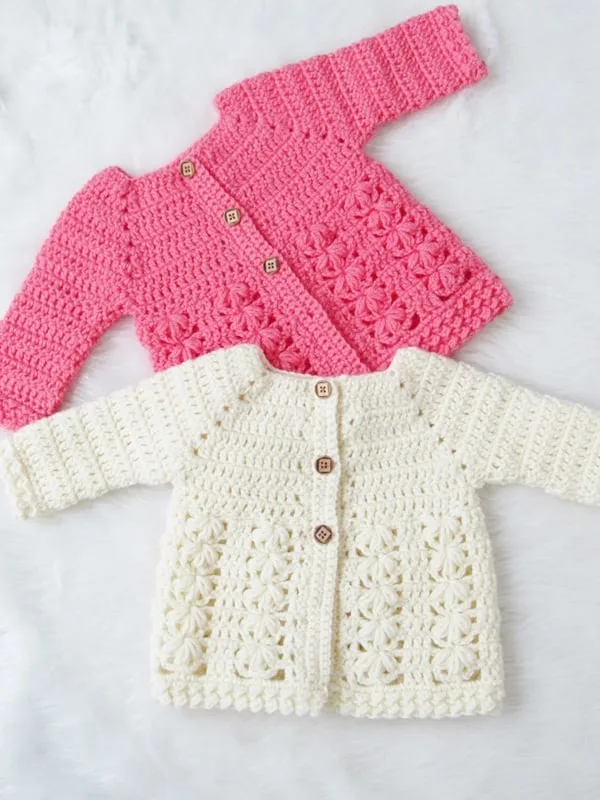 Pink and cream crochet baby cardigan