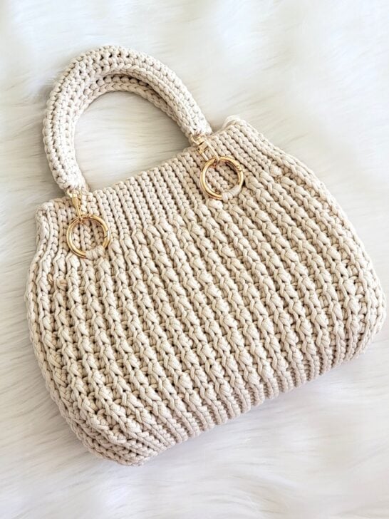 Crochet mini bag with golden buckles