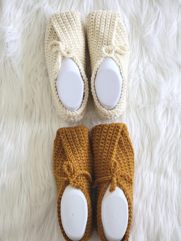 Mustard yellow and cream crocheted slippers 