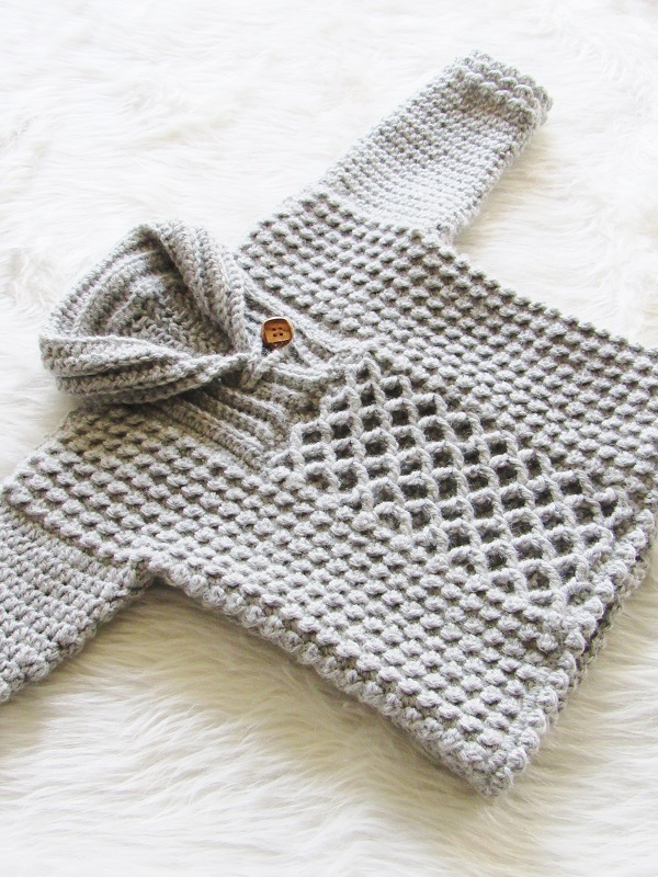 Gray crochet baby sweater