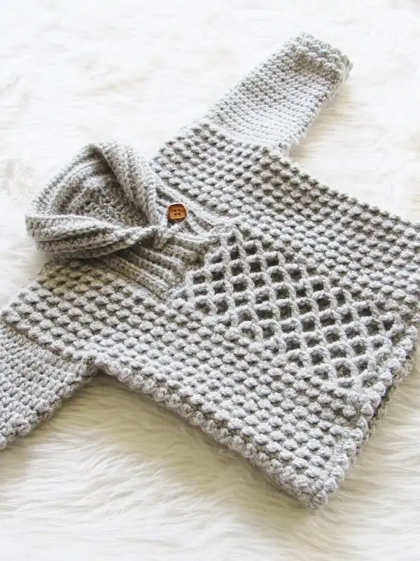 Gray crochet baby sweater