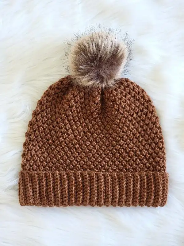 Finished Brown crochet beanie hat pattern