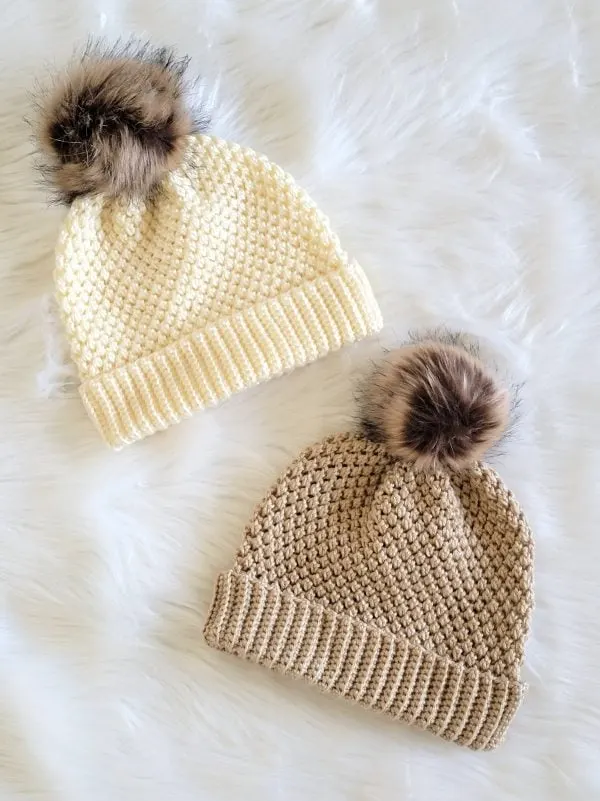 Cream and beige crochet beanies