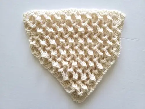 Finished triangle part of crochet bandana cowl in cream color