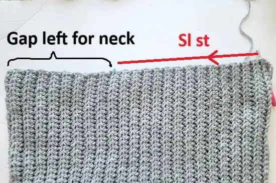 Shows gap left for neck and to start seaming shoulders from the corners