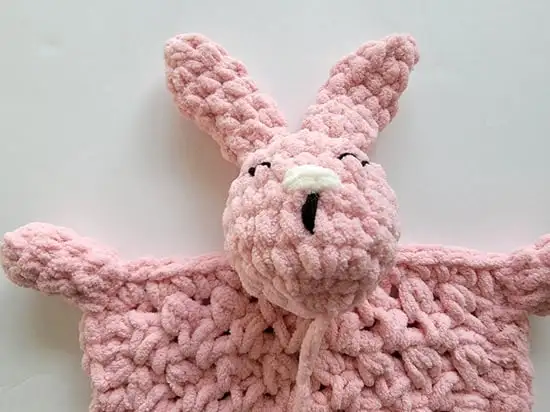 Bunny head placed on body for sewing