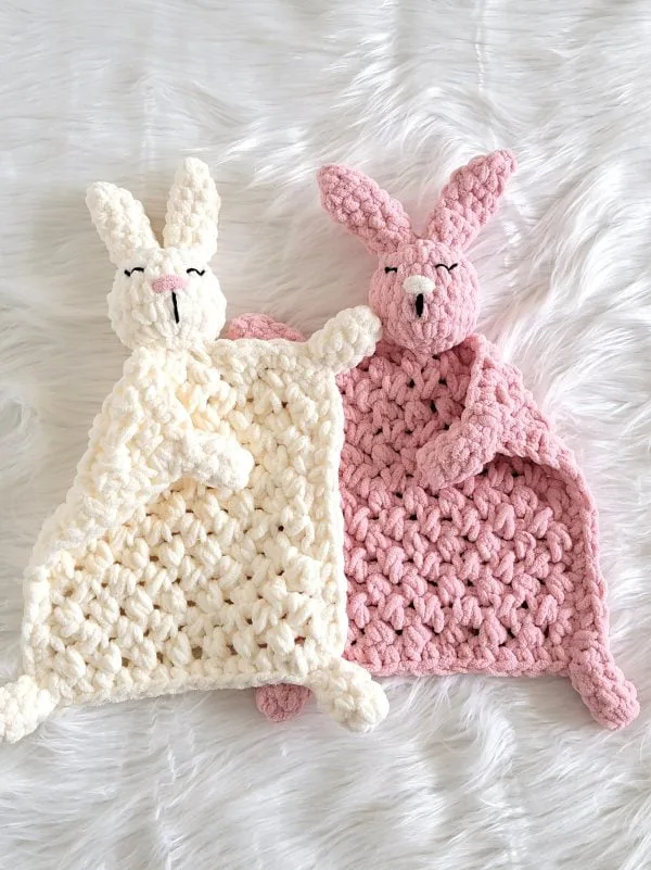 Bunny crochet lovey pattern made in pink and cream colors