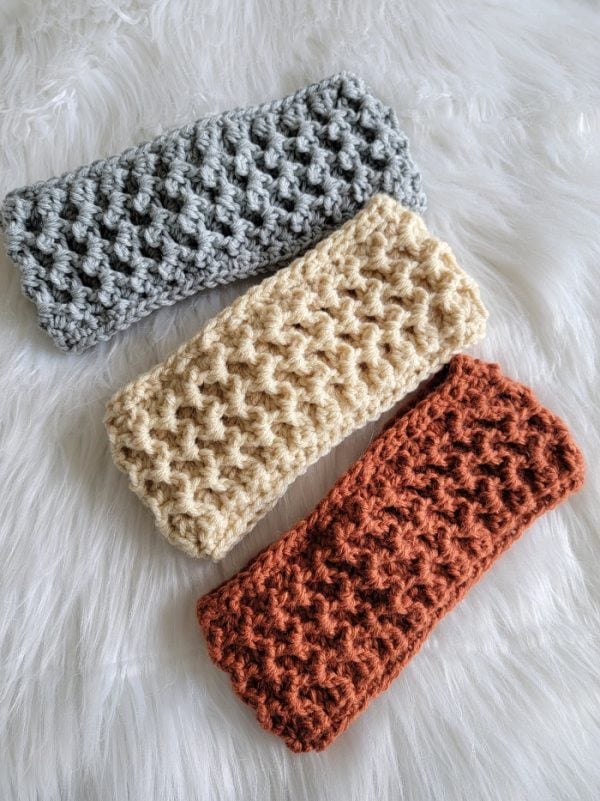 Back side of crochet headband showing texture 