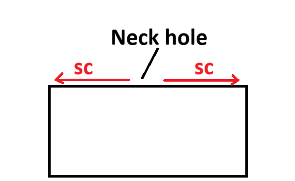 Diagram showing how to join the front and back panels after leaving a neck hole
