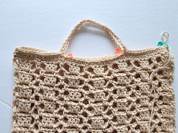 Making handle of crochet produce bag