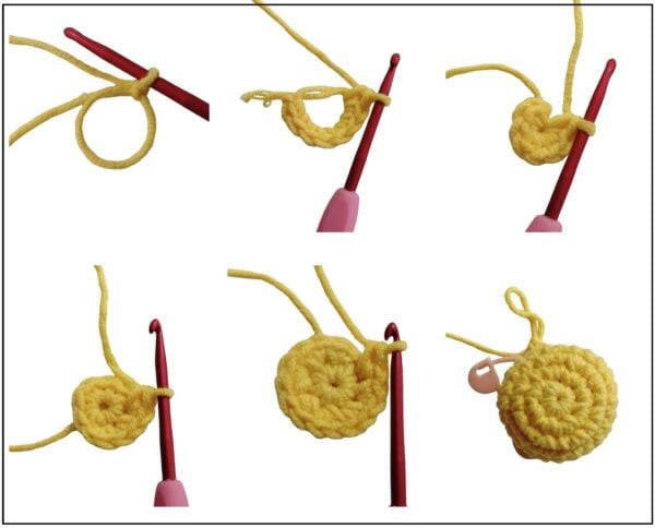 Starting rounds for crochet bee keychain