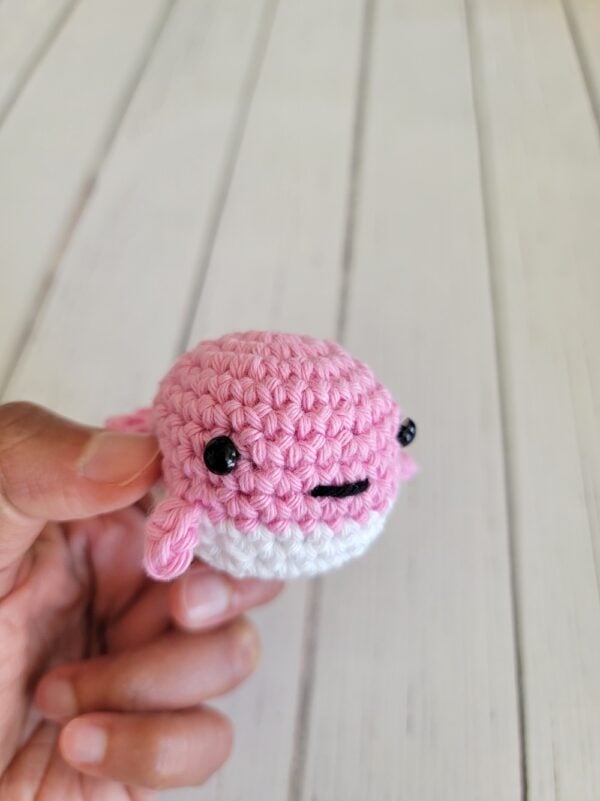 Mouth added to crochet whale